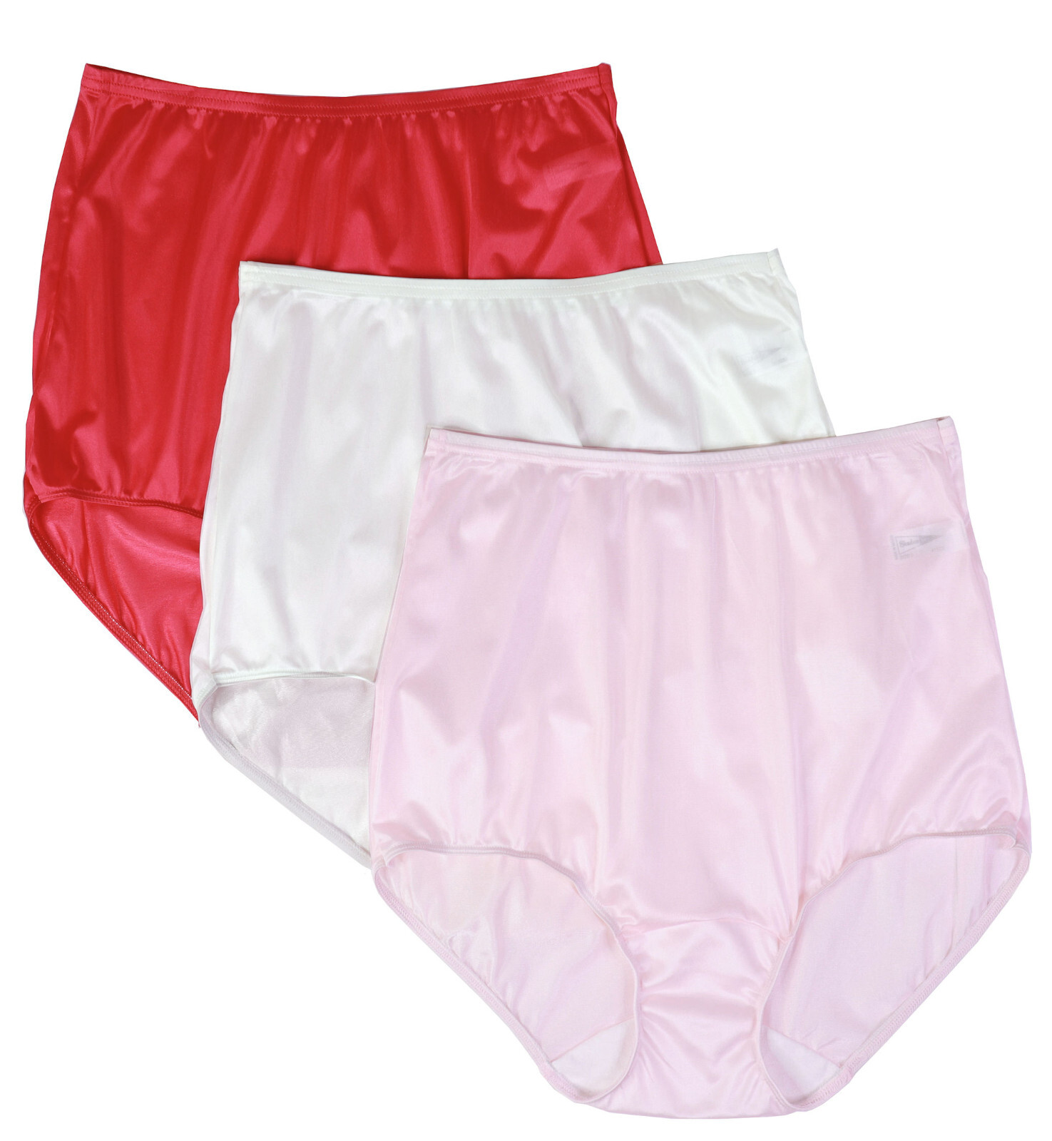 Shadowline Underwear Womens Pink Ivory Red Brief Panties Nylon High Waist 3 Pack