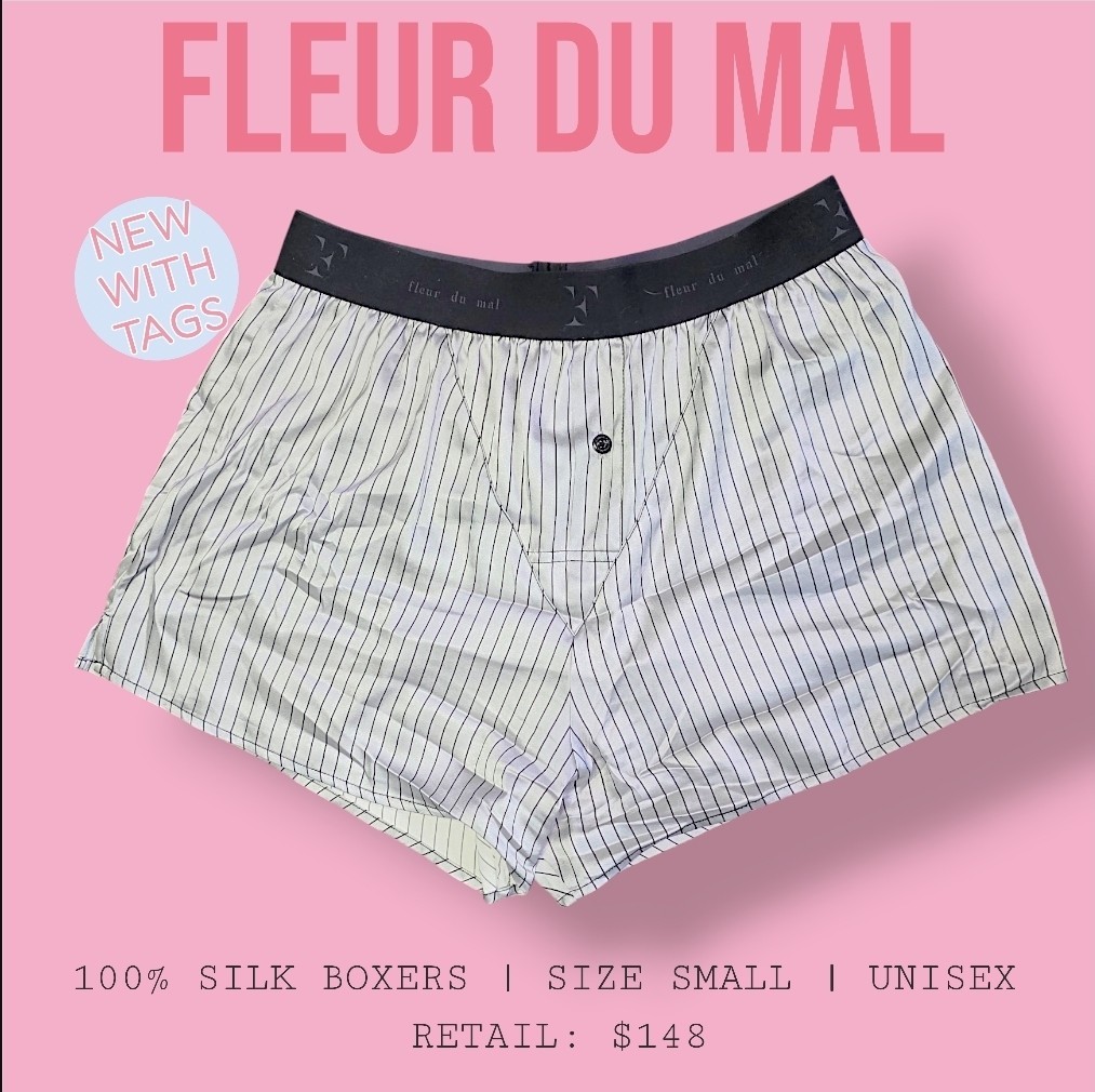 NWT Fleur Du Mal Ash Pinstripe 100% Silk Boxer Shorts Unisex Small Luxury