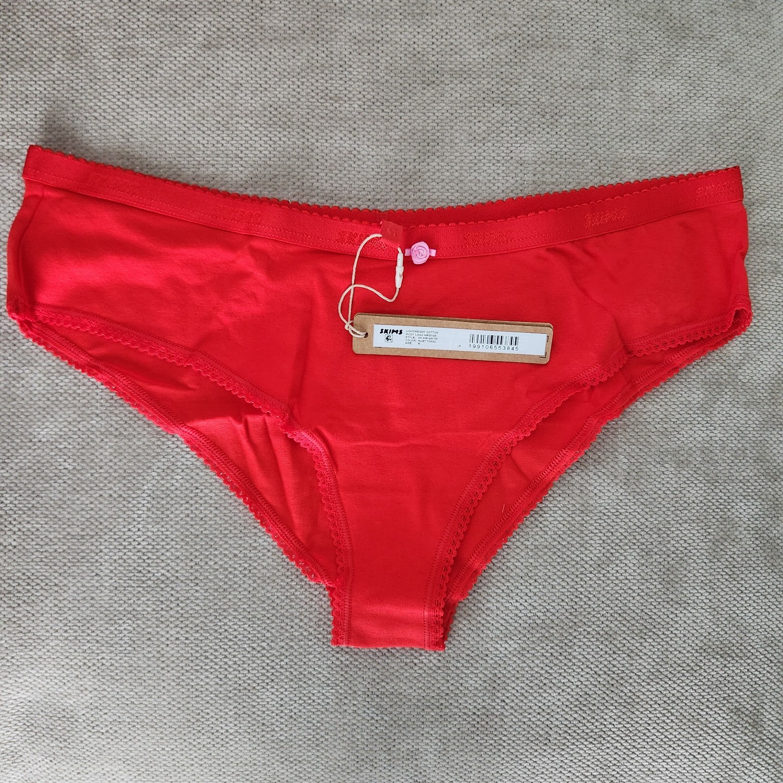 Skims Medium Ruby Tonal Lightweight Cotton Picot Logo Hipster NWT