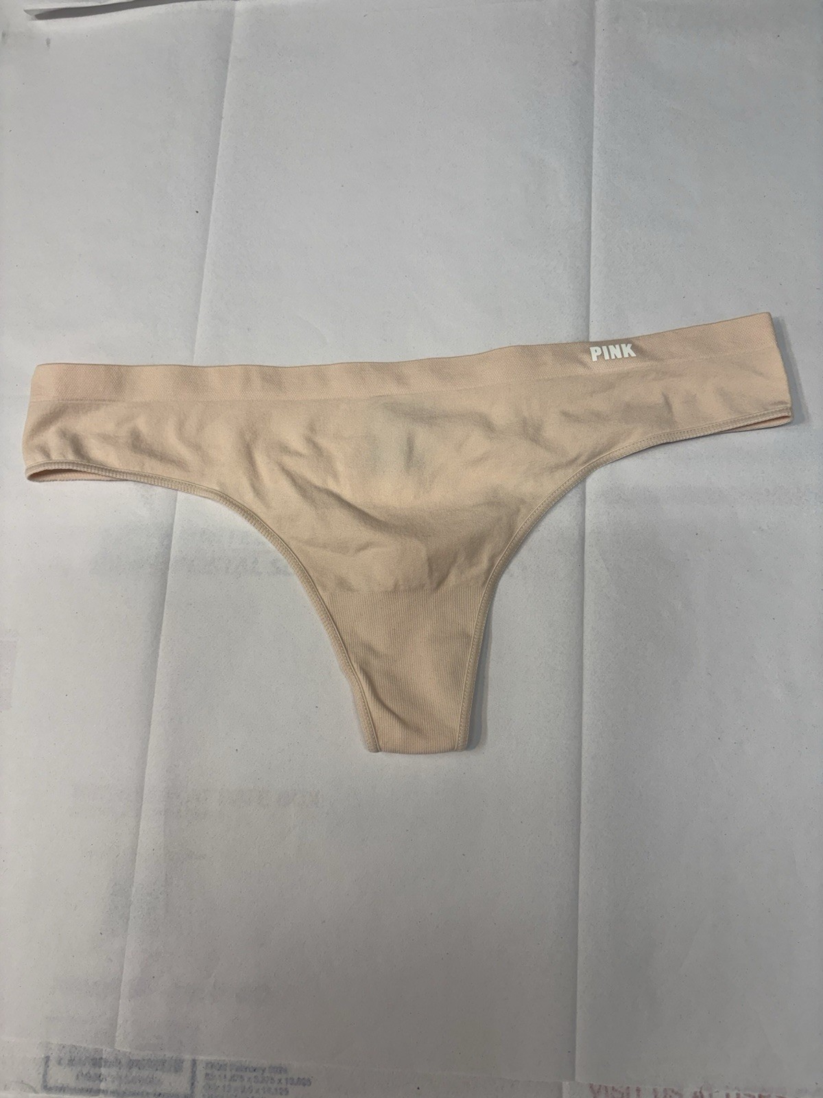 VICTORIA’S SECRET PINK IVORY WHITE LOGO STRETCH SEAMLESS THONG SIZE: M NWT