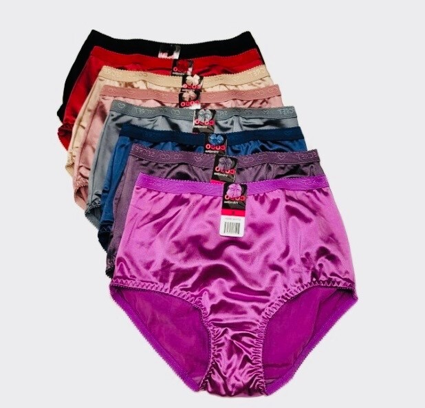 3 6 Women High Waist Full Coverage Shiny Smooth Silky Satin Brief Panties Undies