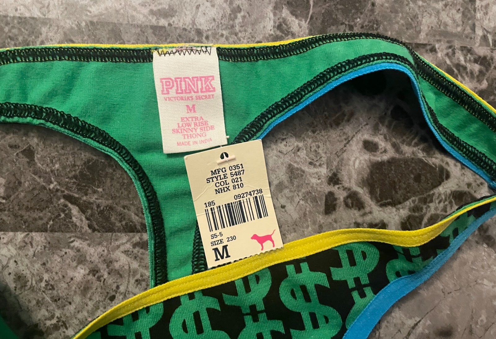 NWT VICTORIA’S SECRET PINK M DOLLAR SIGN VINTAGE RARE SKINNY SIDE THONG PANTIES