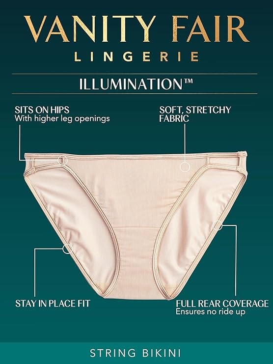 4 prs VANITY FAIR String Bikini ILLUMINATION 18108 Panty ROSE BEIGE Sz – 5~6~7~8