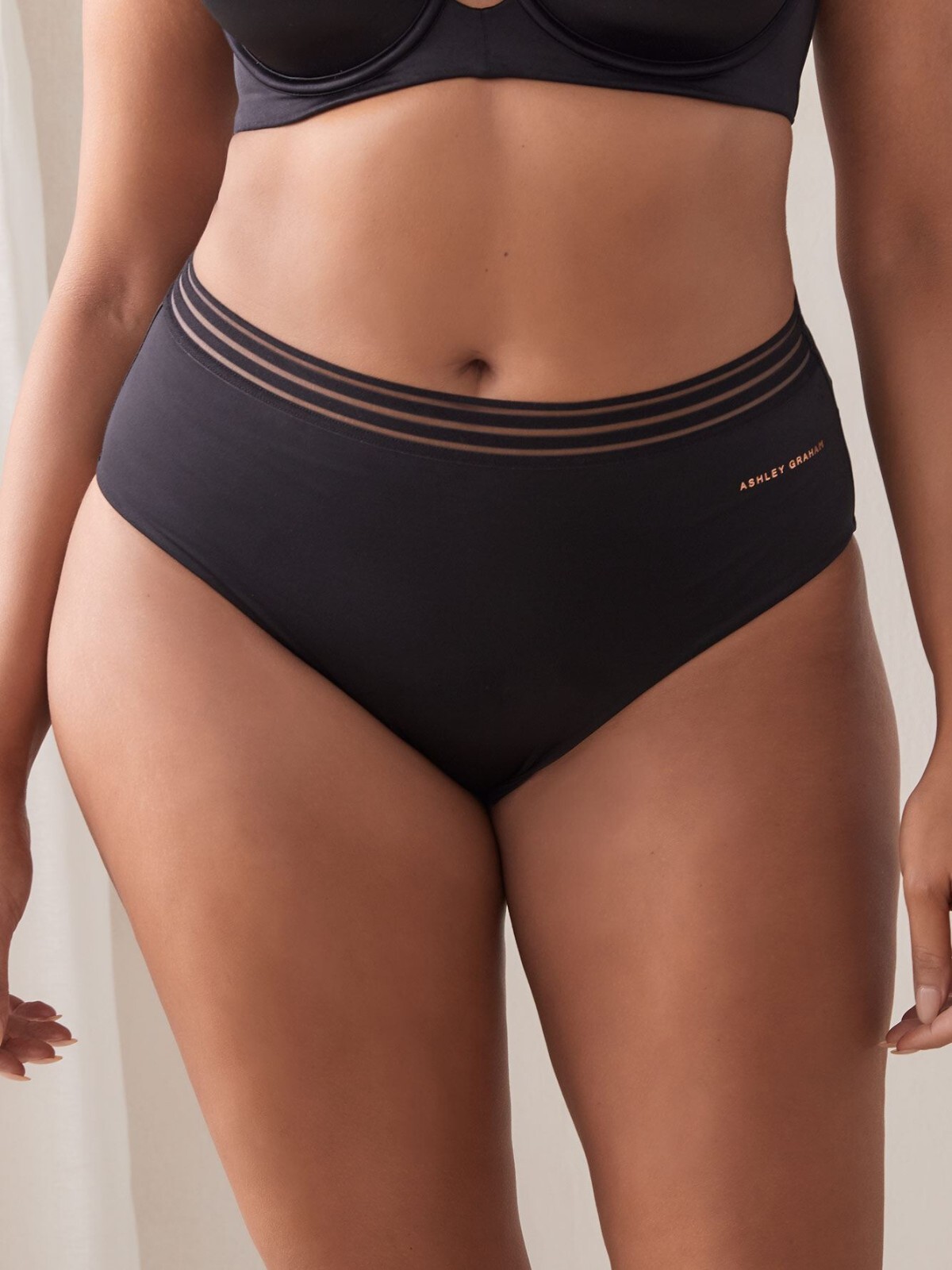 ASHLEY GRAHAM INVISIBLE HIGH CUT BIKINI PANTY TAUPE SIZE 1X