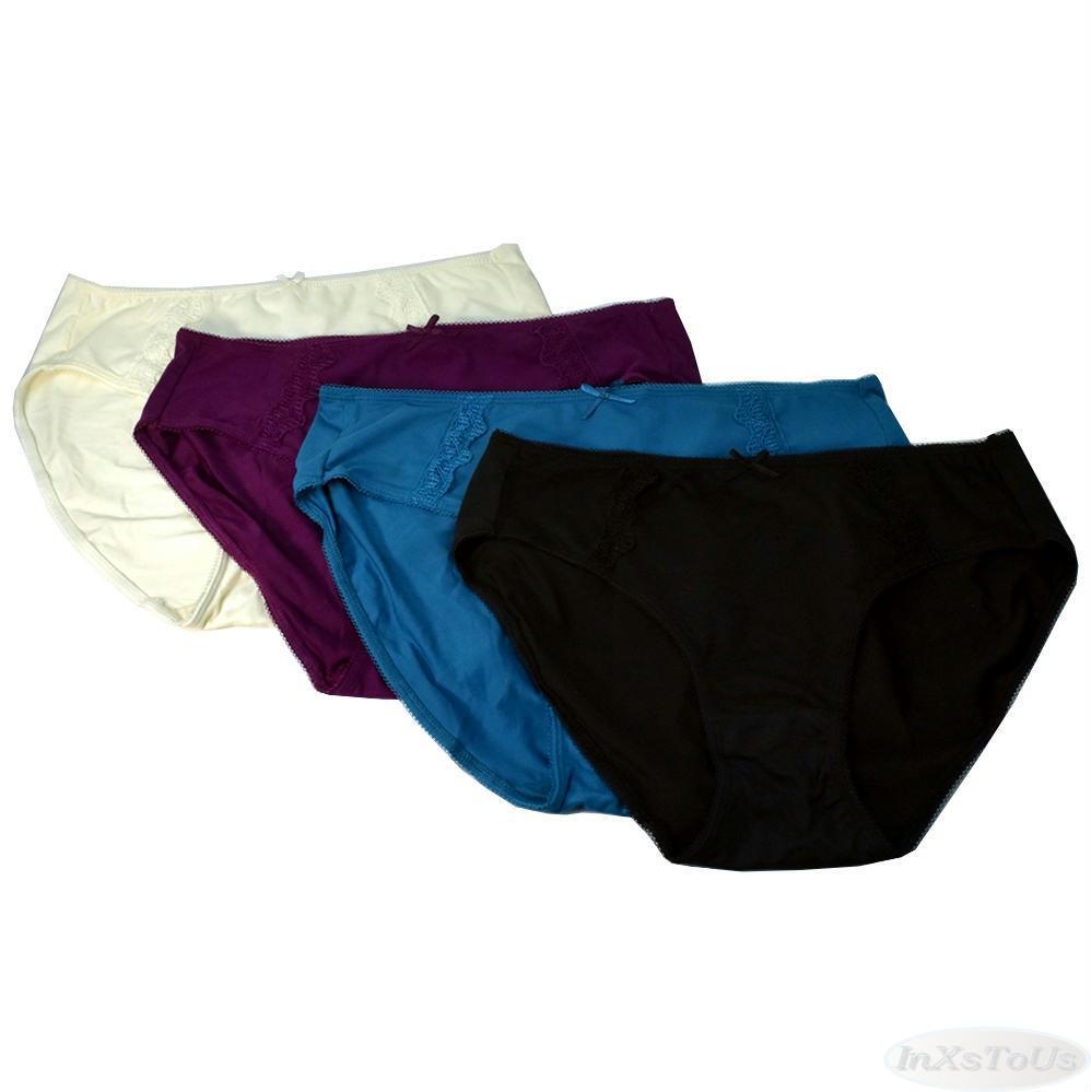 4 Karen Neuburger Womens Brushed Microfiber Hi-Cut w Lace Brief Fashion Size S-M