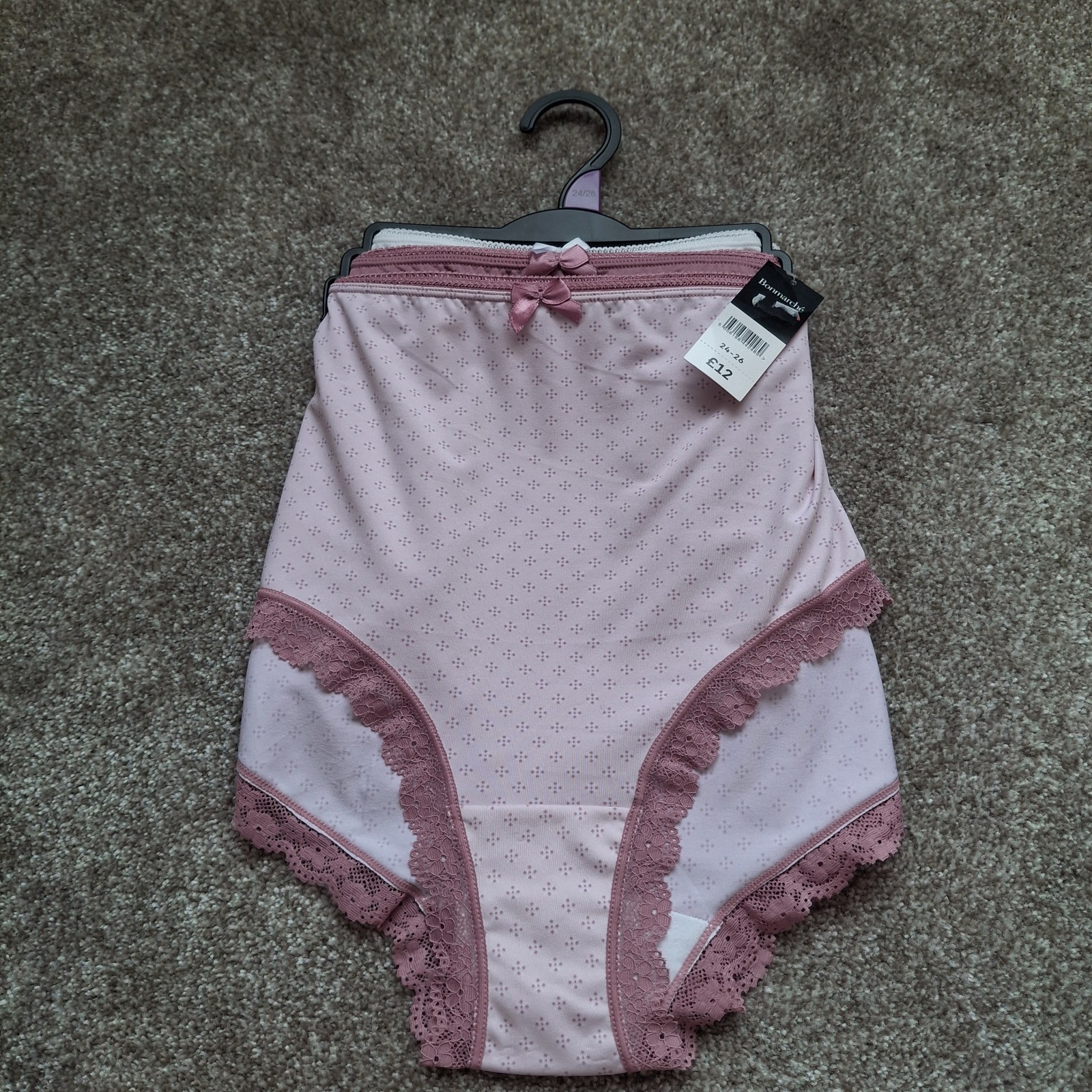 Bonmarche UK 24/26 Womens, 3 Pack Full Briefs Knickers Plus Size Pink lace New