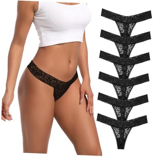 Pack 6 Seamless Lace Thongs for Women Plus Size 4X-Large 6 Pcs Black Thongs