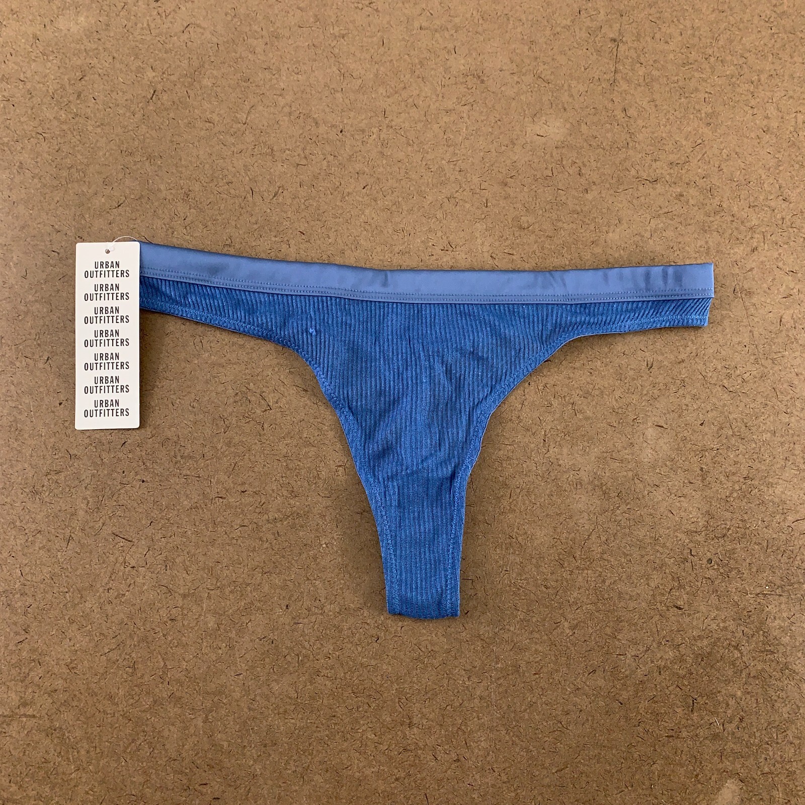Out From Under Women’s Size Small Blue Ribbed Low Rise Thong Panty NWT