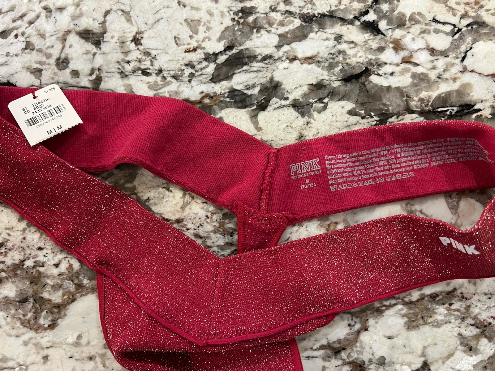 True Vintage Victoria’s Secret PINK Rare Yoga Pink Logo Band M Thong Panties NWT