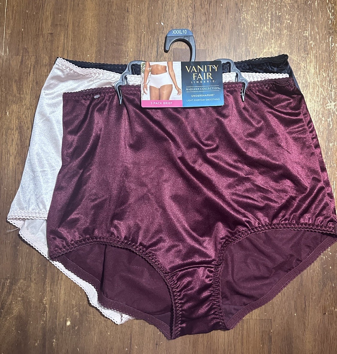 Vanity Fair Radiant Undershapers Brief 3 Pack 3XL/10 Black Burgundy Beige
