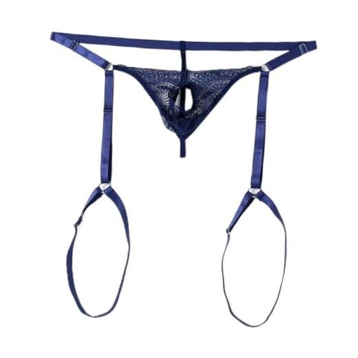 Men’s Lace Underwear Sexy thong Sheer Pouch Garter Panties Open in front Black