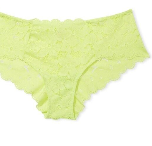 L NEON Lime Citron Glow ALL Daisy FLORAL LACE Victorias Secret CHEEKY Pantie