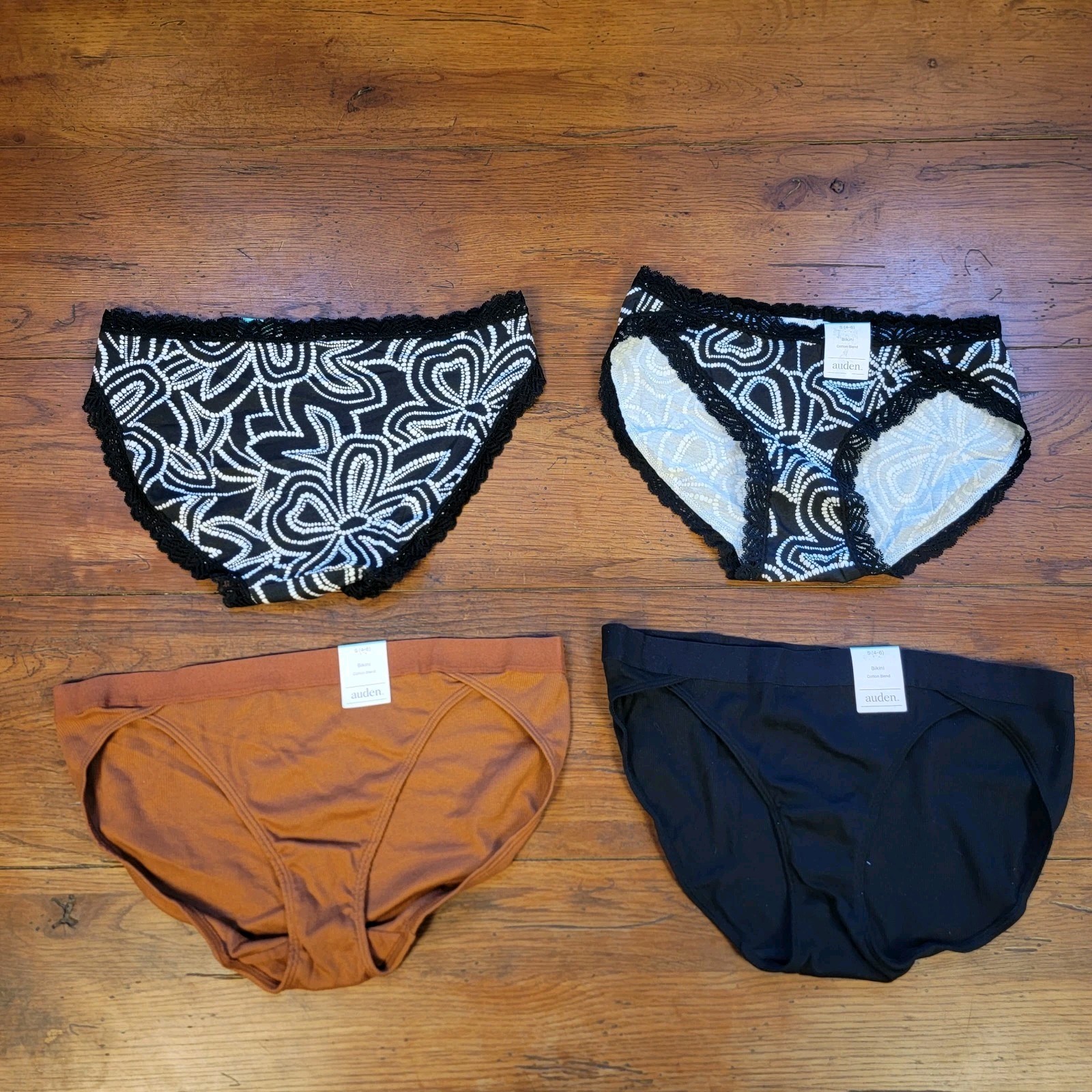 (4) Auden Womens Small (4-6) Cotton Blend Bikini Underwear Target Black Brown S
