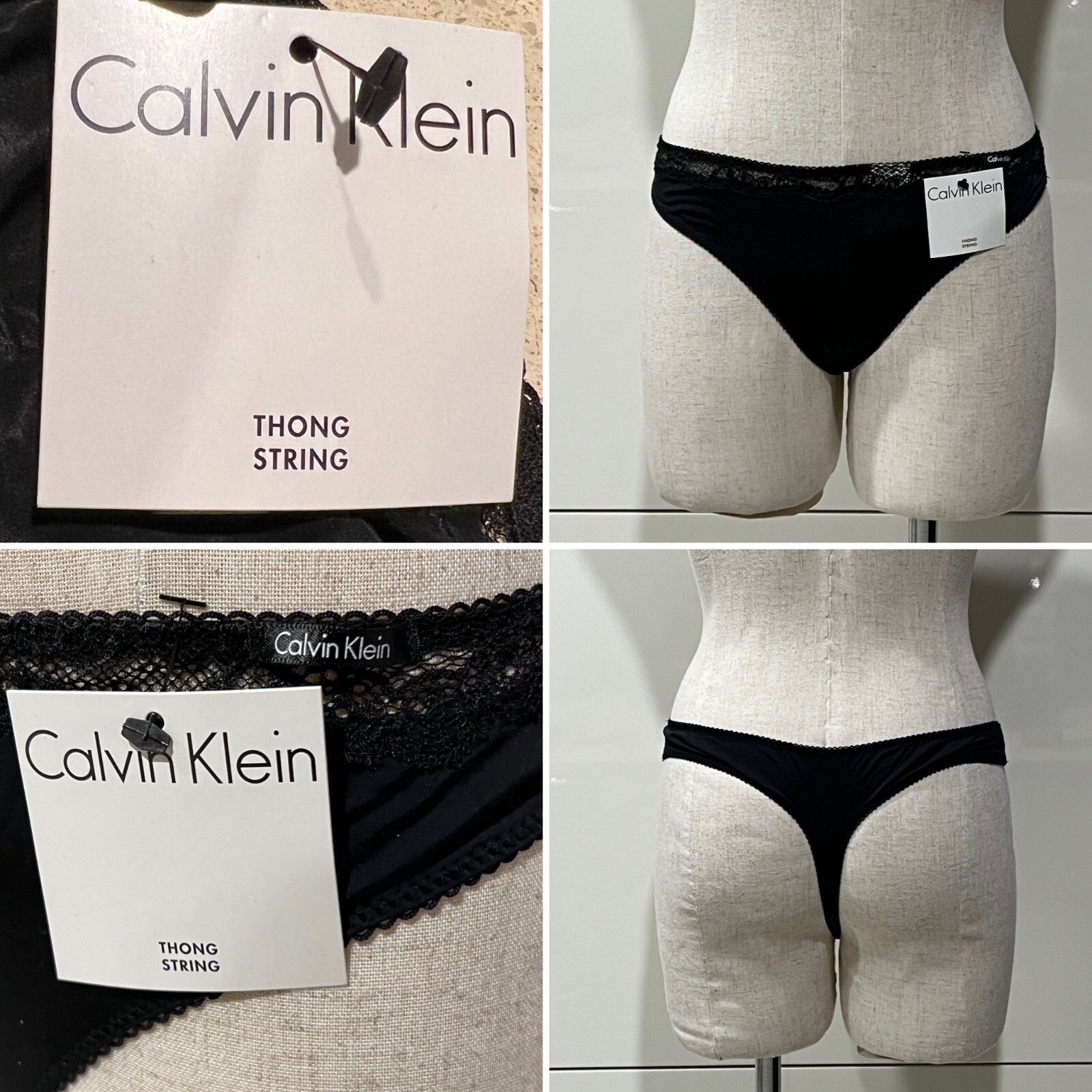 CALVIN KLEIN NWT$39.95 QF1224O BLACK LACE STRETCH STRING THONG M/12AUST-UK/8US