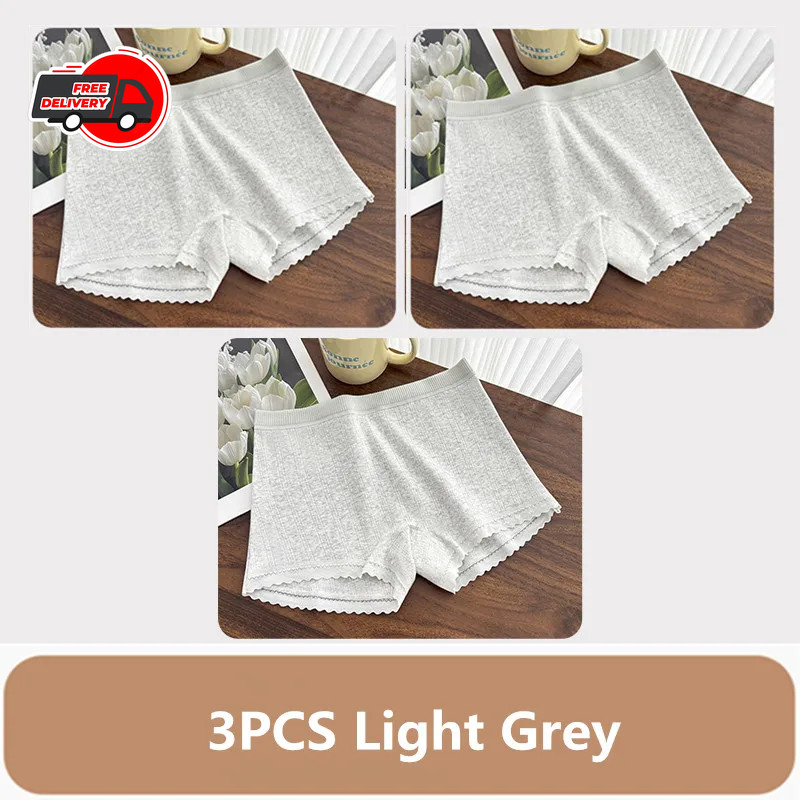 3PCS Women Thin Lace Boxer Underwear Mid Waist Breathable Comfortable Panties Se