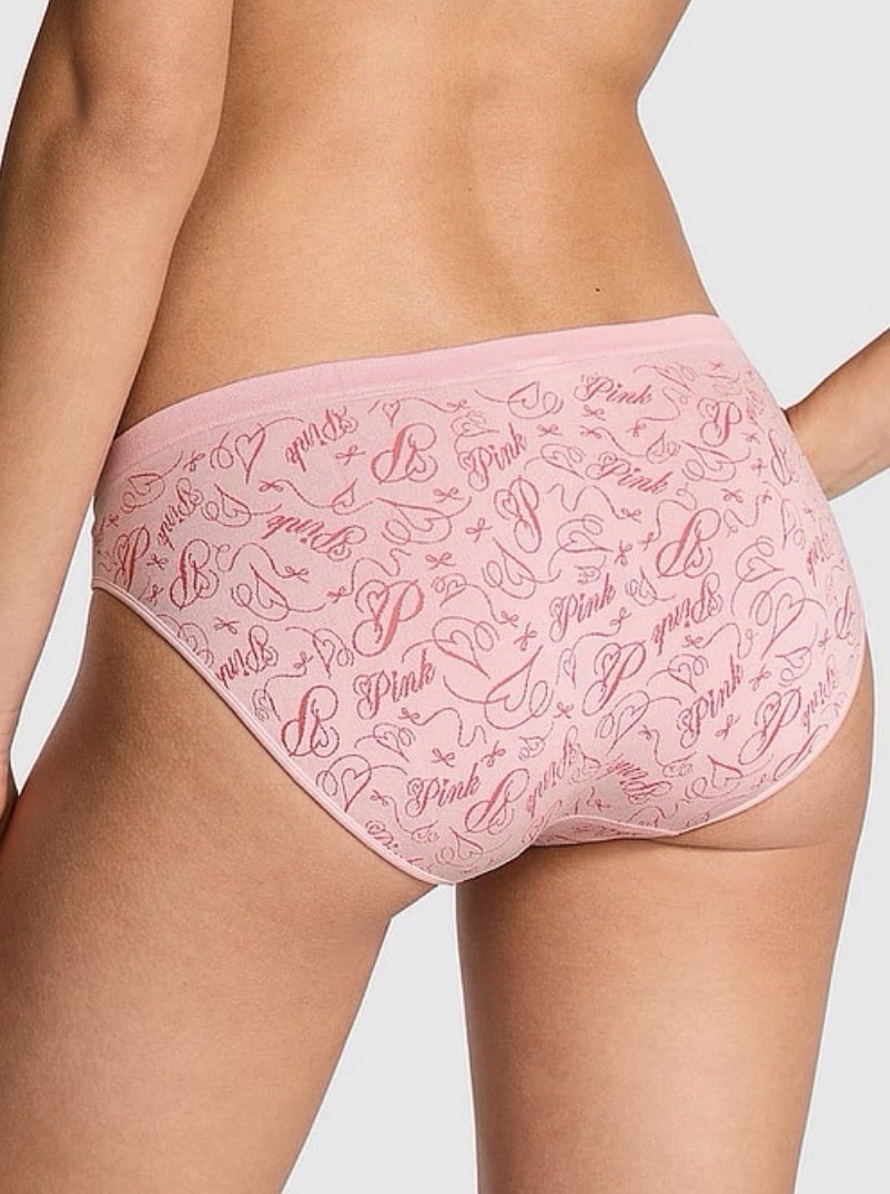 NWT VICTORIAS SECRET PINK XL RED HEART SEAMLESS HIPHUGGER PANTIES LOGO SCRIPT VS