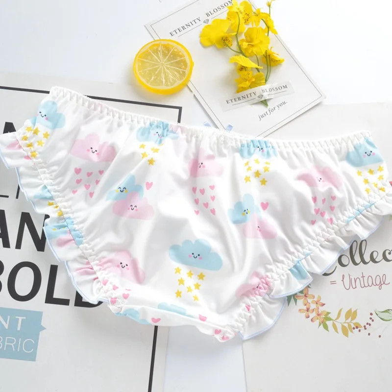 Low Rise Floral Cartoon Panties Women’s Ruffle Lace Soft Stretch Comfort Briefs
