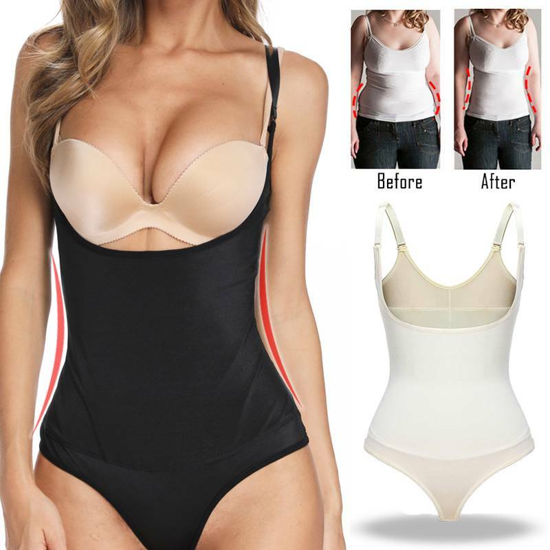 Women Latex Seamless Tummy Control Bodysuit Shapewear Thong Body Shaper Corset