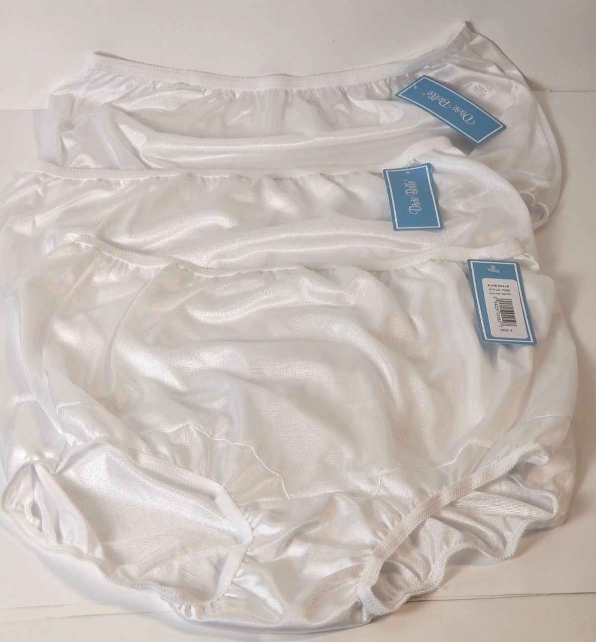 3 New Dixie Belle Velrose Nylon Panties Style 719 White Scalloped Leg Size 8