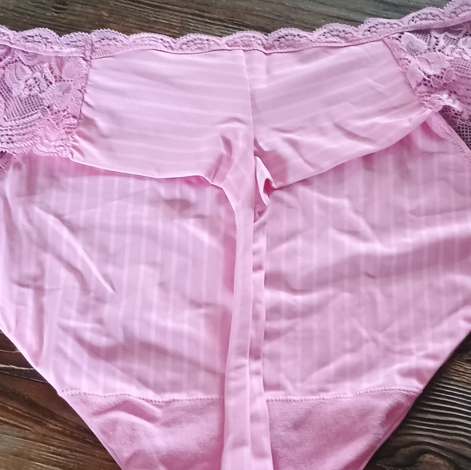 joy spun Women’s Pink Striped Lace Stretch Thong Panties Nylon Size XXL (20)