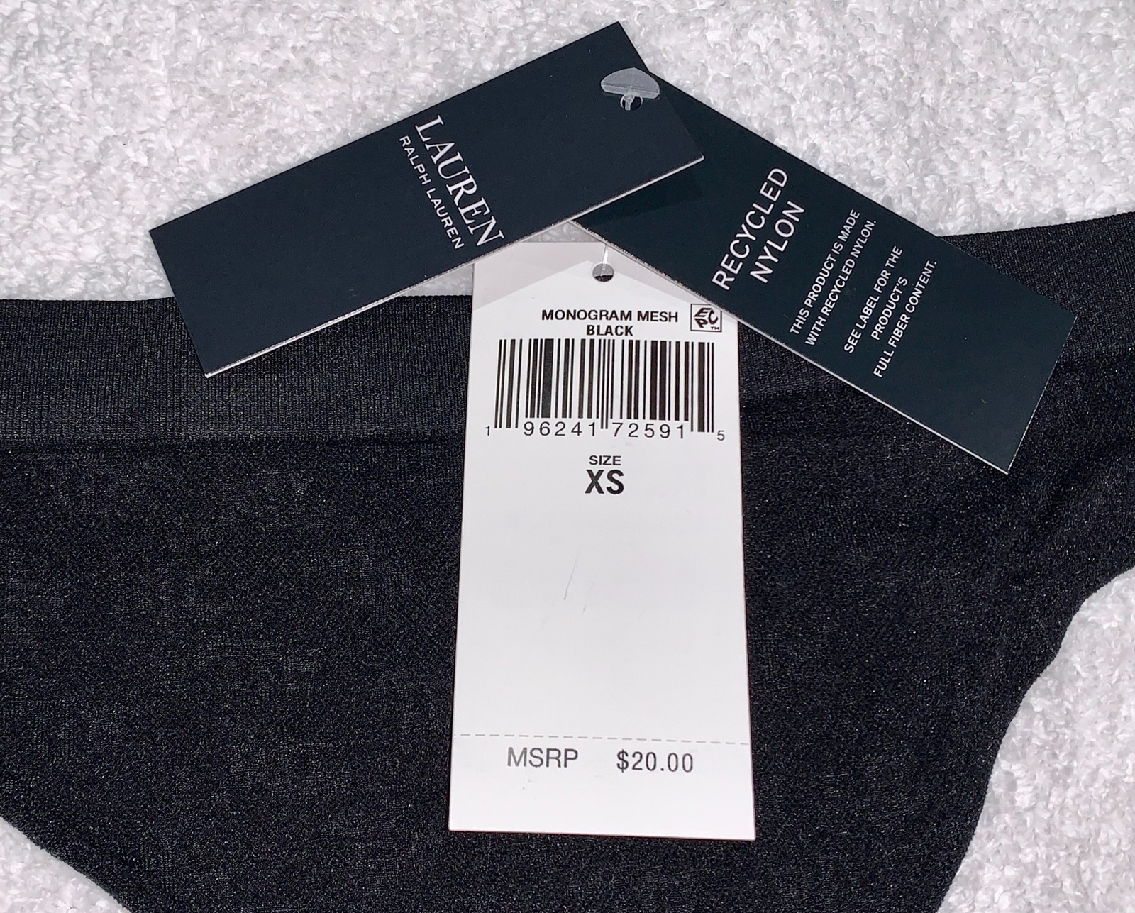 POLO RALPH LAUREN Monogram Mesh Black Thong Panty Womens XS 4 S 5 M 6 L 7 XL 8