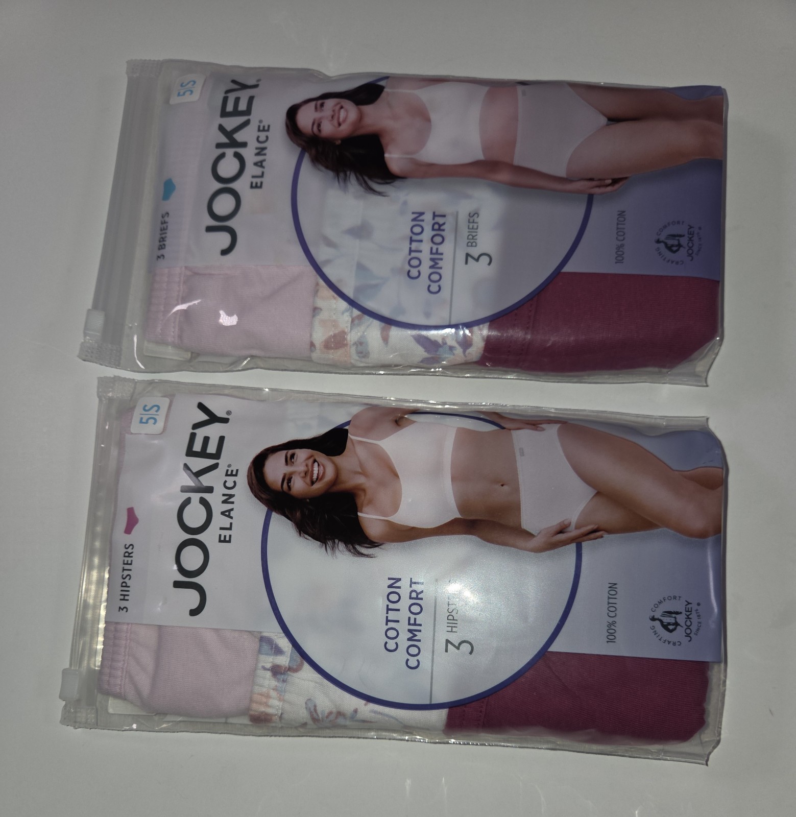 Jockey Elance Women’s 3-Pack Briefs & Hipsters 100% Cotton Size 5 – Lot of 2
