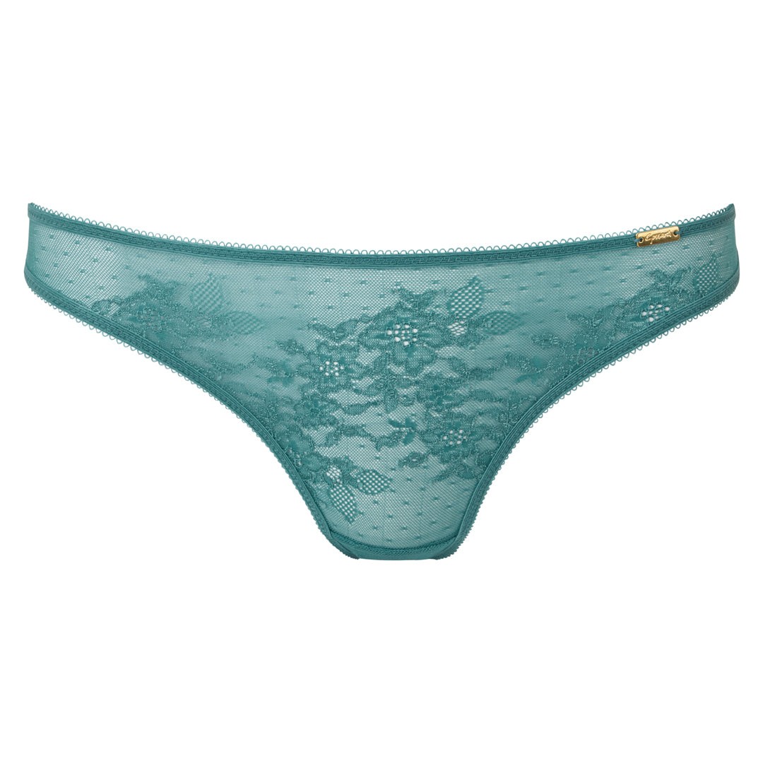 Gossard Glossies Lace Jade Sheer Mesh Thong Panty 13006 NWT Green Lingerie