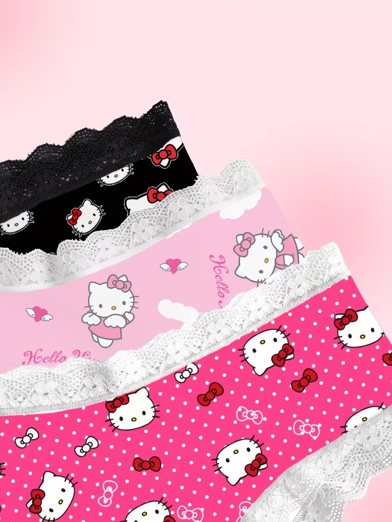 Sanrio Hello Kitty Sexy Cute Cartoon Lace Kawaii Brief Panties – Pack of 3