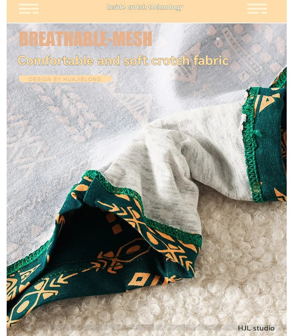 3pc Cotton Panties Women Vintage Print Soft Elastic Waistband Breathable Shorts