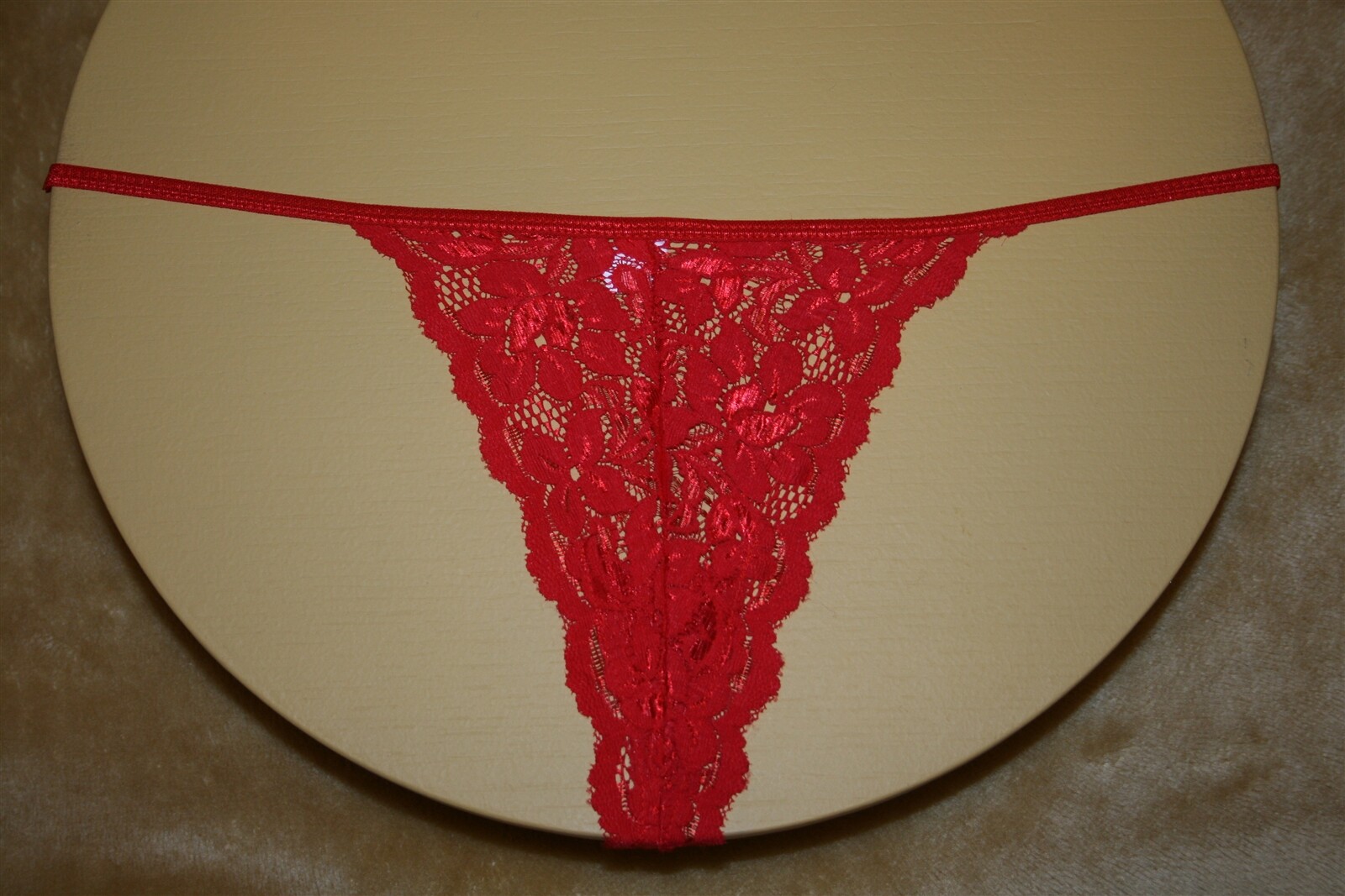 Red Thong G-String with a Shiny Band & Shiny Flowers on the Front – Medium