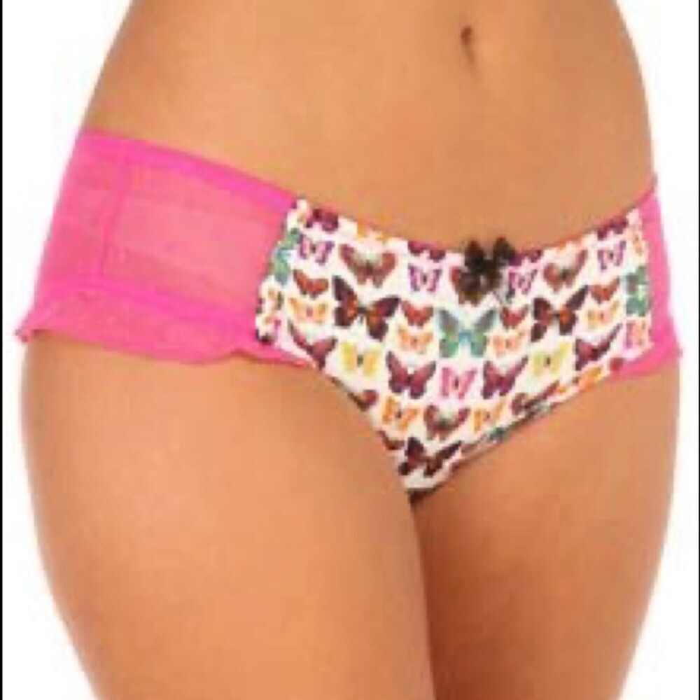 KENSIE ADRIENNE RUFFLED BUTTERFLY HIPSTER PANTY PINK MEDIUM NWOT