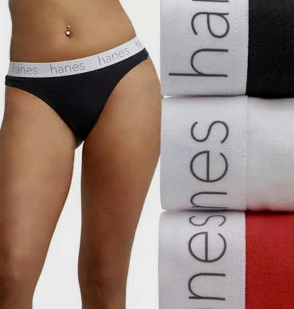 HANES 3 Pk Ultimate Stretch Cotton Red White Thong Panty Womens Size 9 2XL