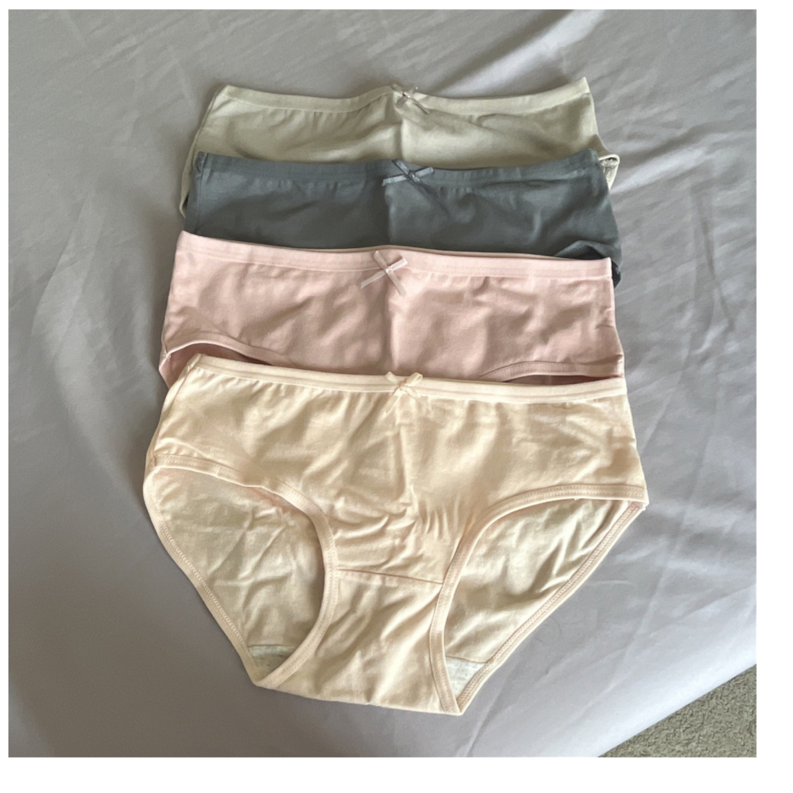 Teens Brief Panties 4 Pack Bow Accent Solid Colors S Beige Gray Pink Cream