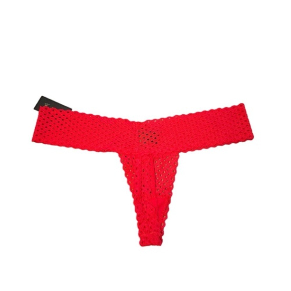 Frederick’s of Hollywood Abby Rose Red Mesh Thong Panties Sz L NEW