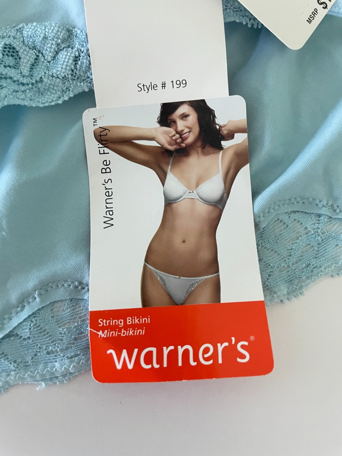 Warner’s Be Flirty Blue W/ Lace String Bikini Panties – L – NWT