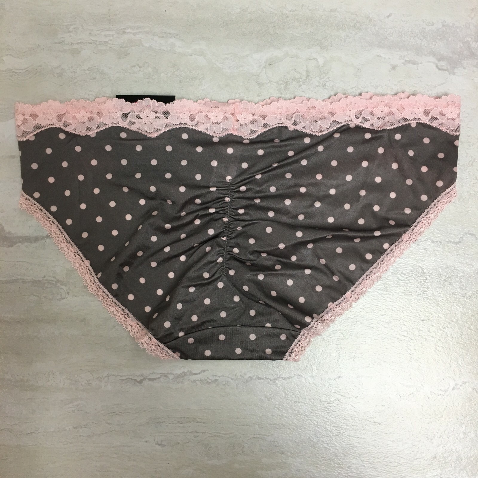 2-Pack Maidenform Women’s Micro Cheekini with Lace, Gray/Pink Polka Dot, L/7 NWT