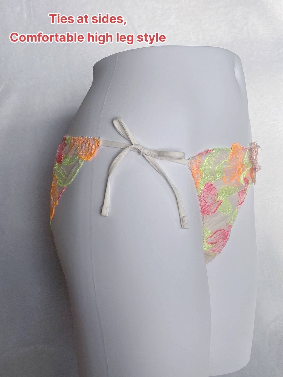US-M Japanese Gorgeous Embroidery Floral Soft Lace Ties At Sides Strap Panty