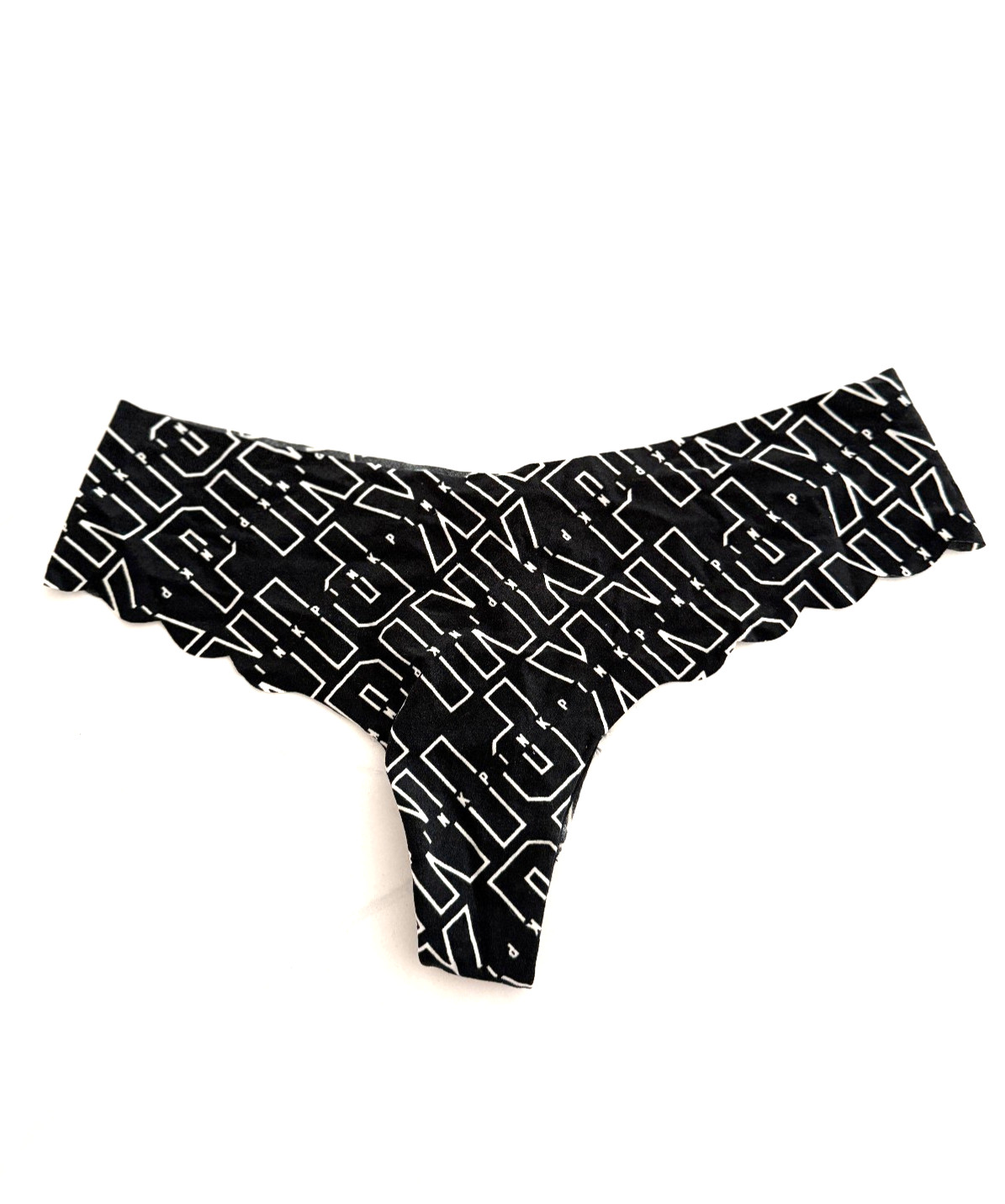 Victoria’s Secret PINK No-Show Scallop Thong Panty Black PINK Print