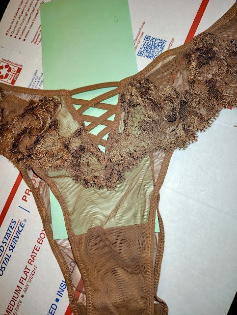 MEDIUM – VICTORIA’S SECRET BRAZILIAN SLIP SEXY LACE STRAPPY PANTY – BROWN