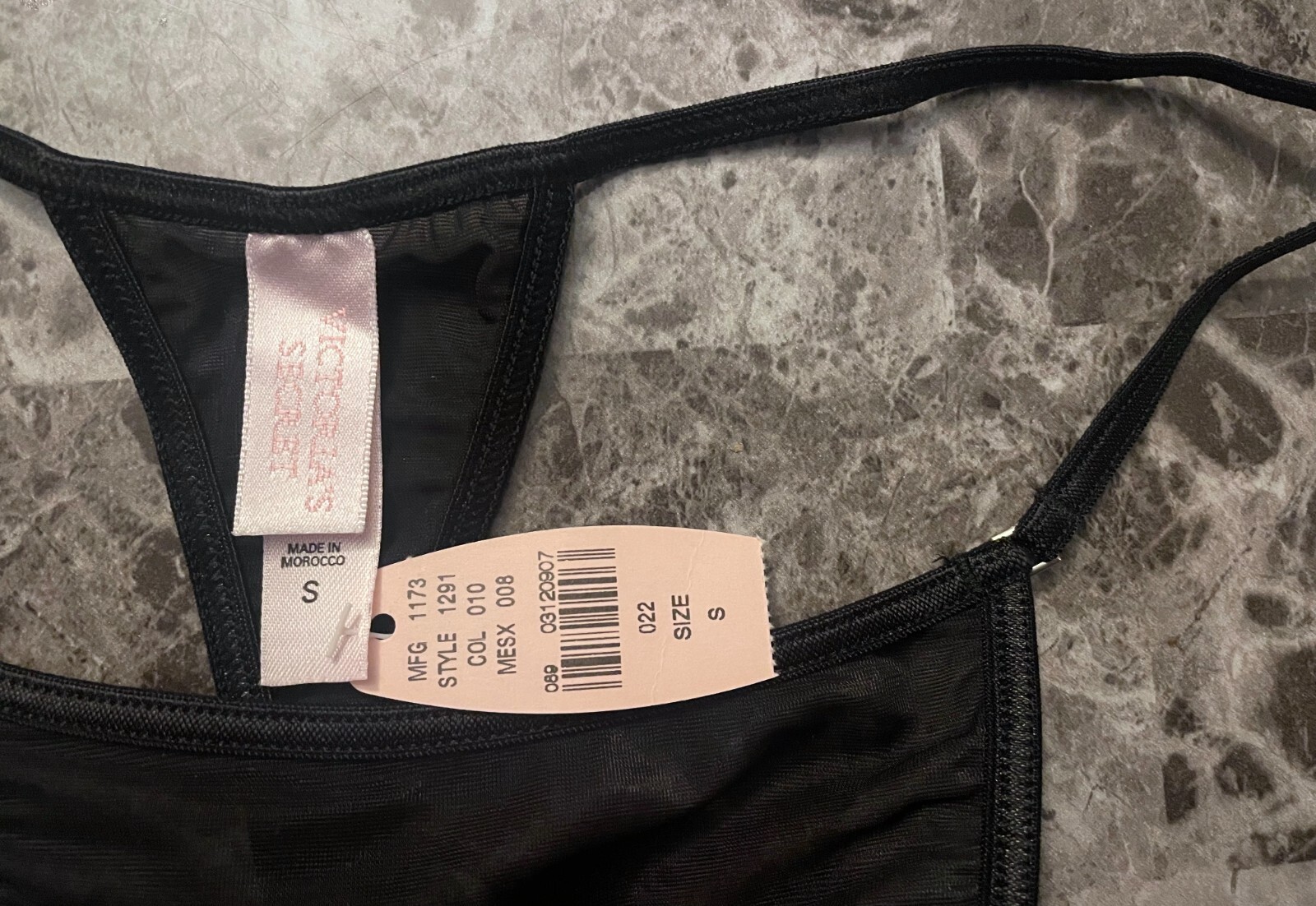 NWT VICTORIA’S SECRET SMALL BLACK SMOOTH SHEER MESH VINTAGE RARE THONG PANTIES