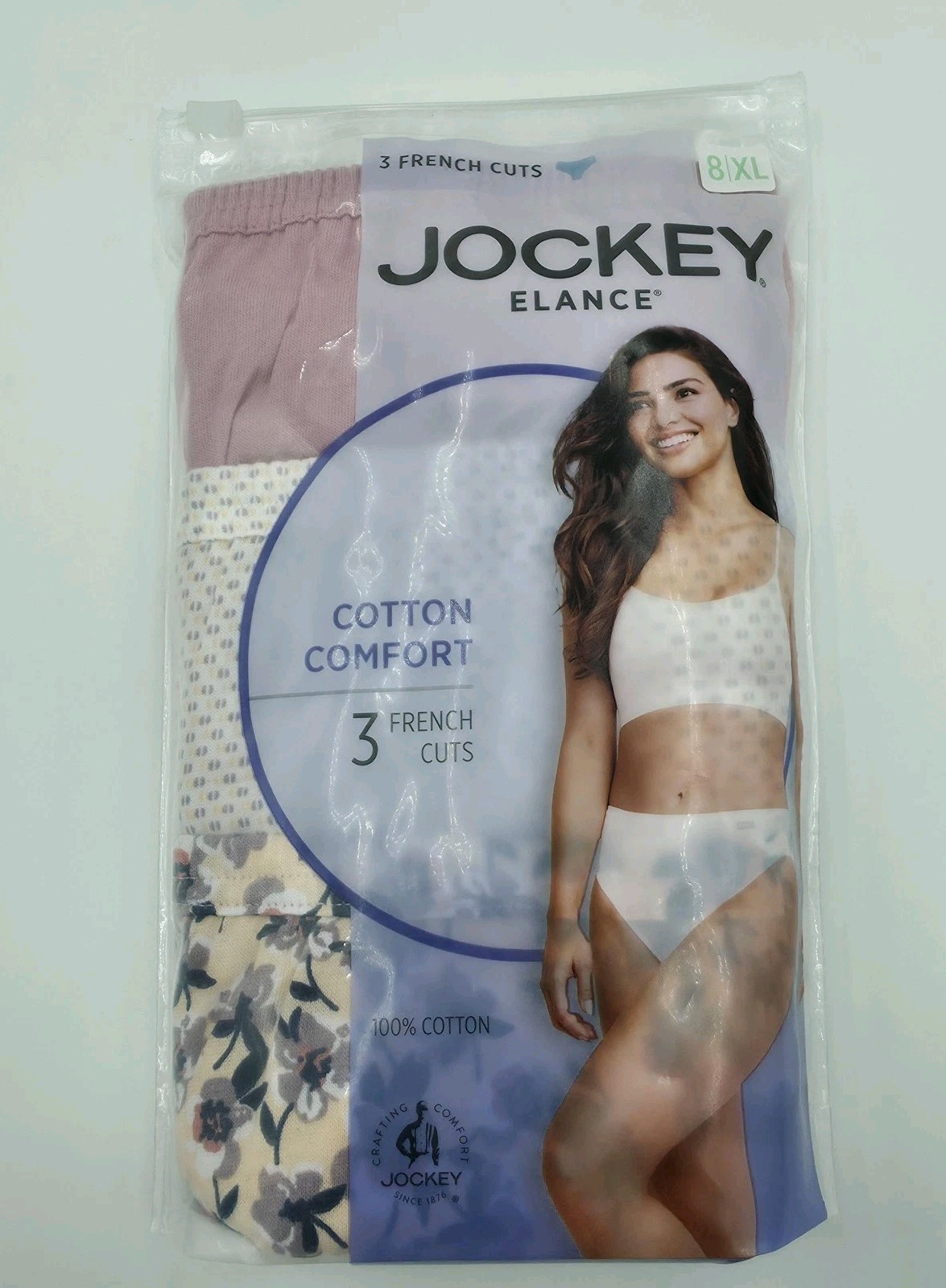Jockey Elance Brief Panties Womens 8/XL Multi Cotton Comfort French Cut 3 Pack