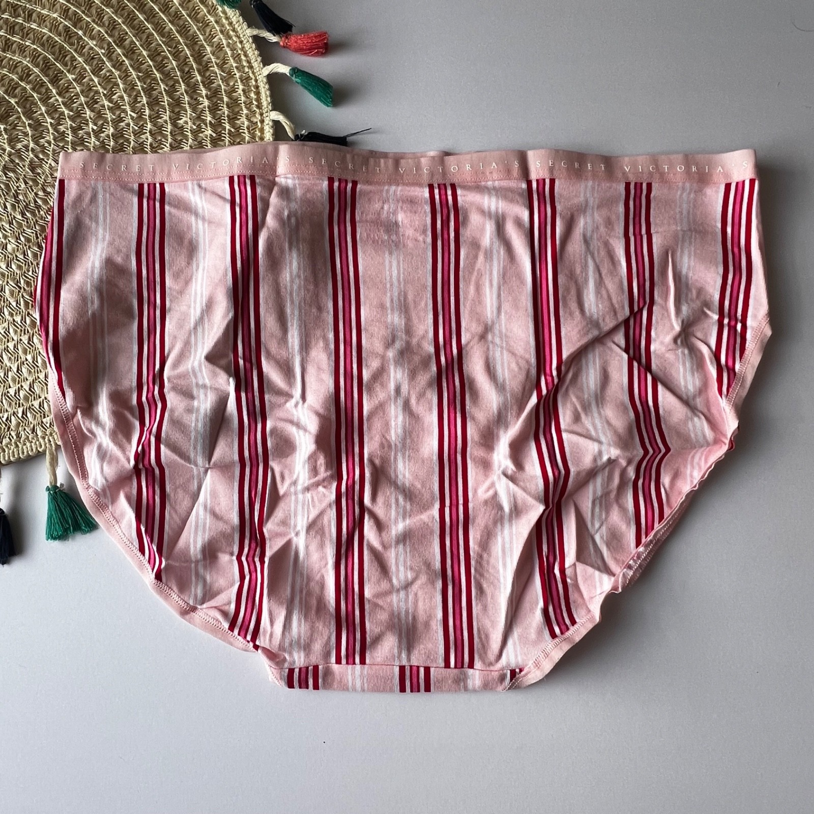 Victoria’s Secret Stretch Cotton High-Leg Brief Panty Candy Cane Stripes XL NEW
