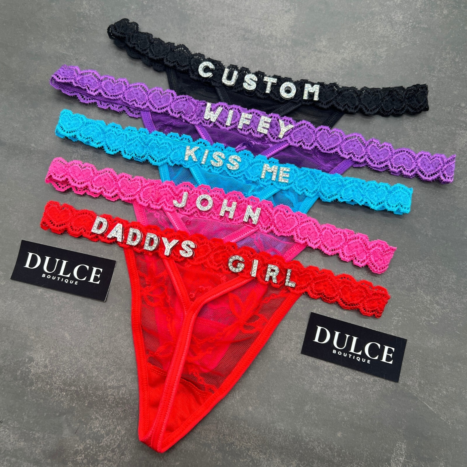 Custom Boyfriend Name Thong Lace Panties Personalised Crystal Letters Underwear