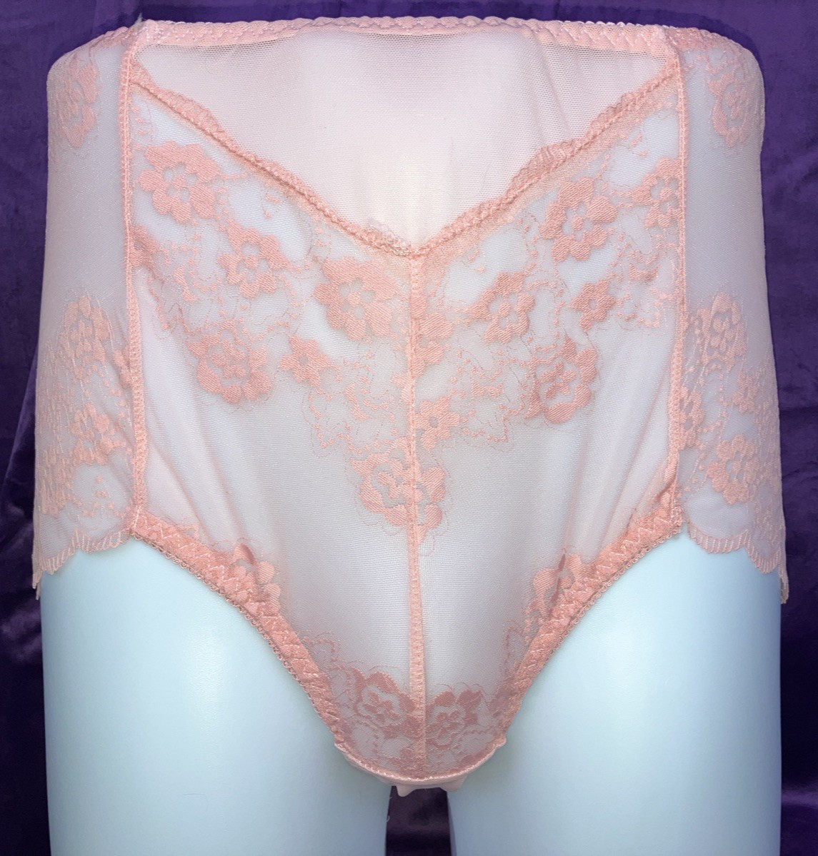 Set 2 NEW 3x Sheer Lace Risqué PINK Granny Panty Nylon Mesh Lace Sissy Stocking