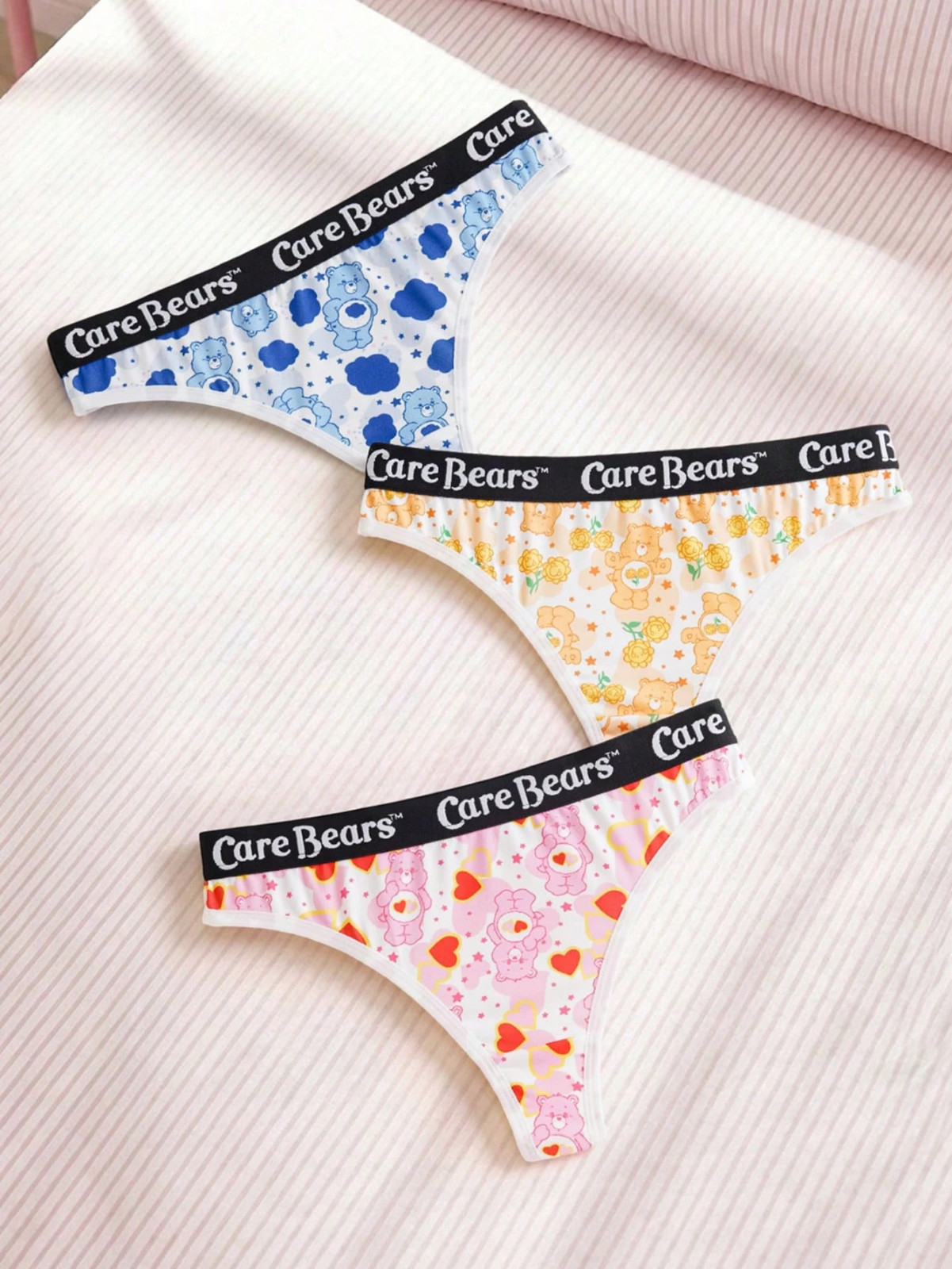 Care Bears Kawaii Y2K Licensed Graphic Cartoon Logo Thong Panties – Pack of 3