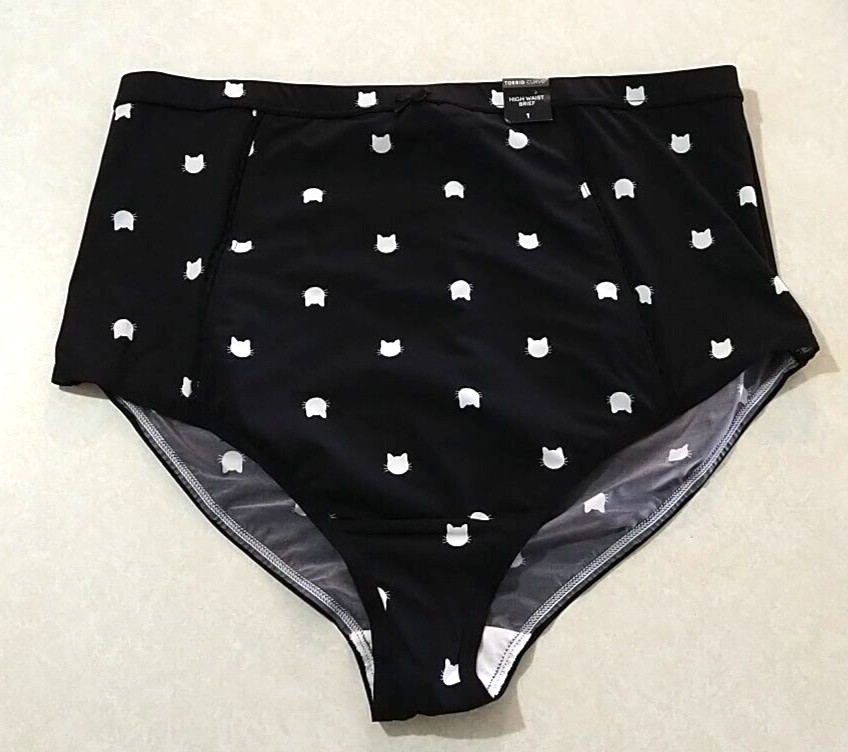Torrid Adorable Black Cat Phase Print Retro High Rise Brief Panty Plus SZ 1 NEW