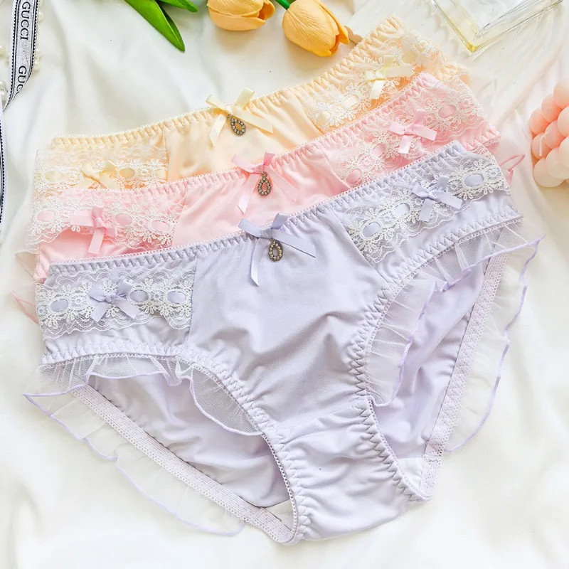 Ruffle Trim Panties Mid Rise Floral Soft Breathable Panty Women’s Underwear