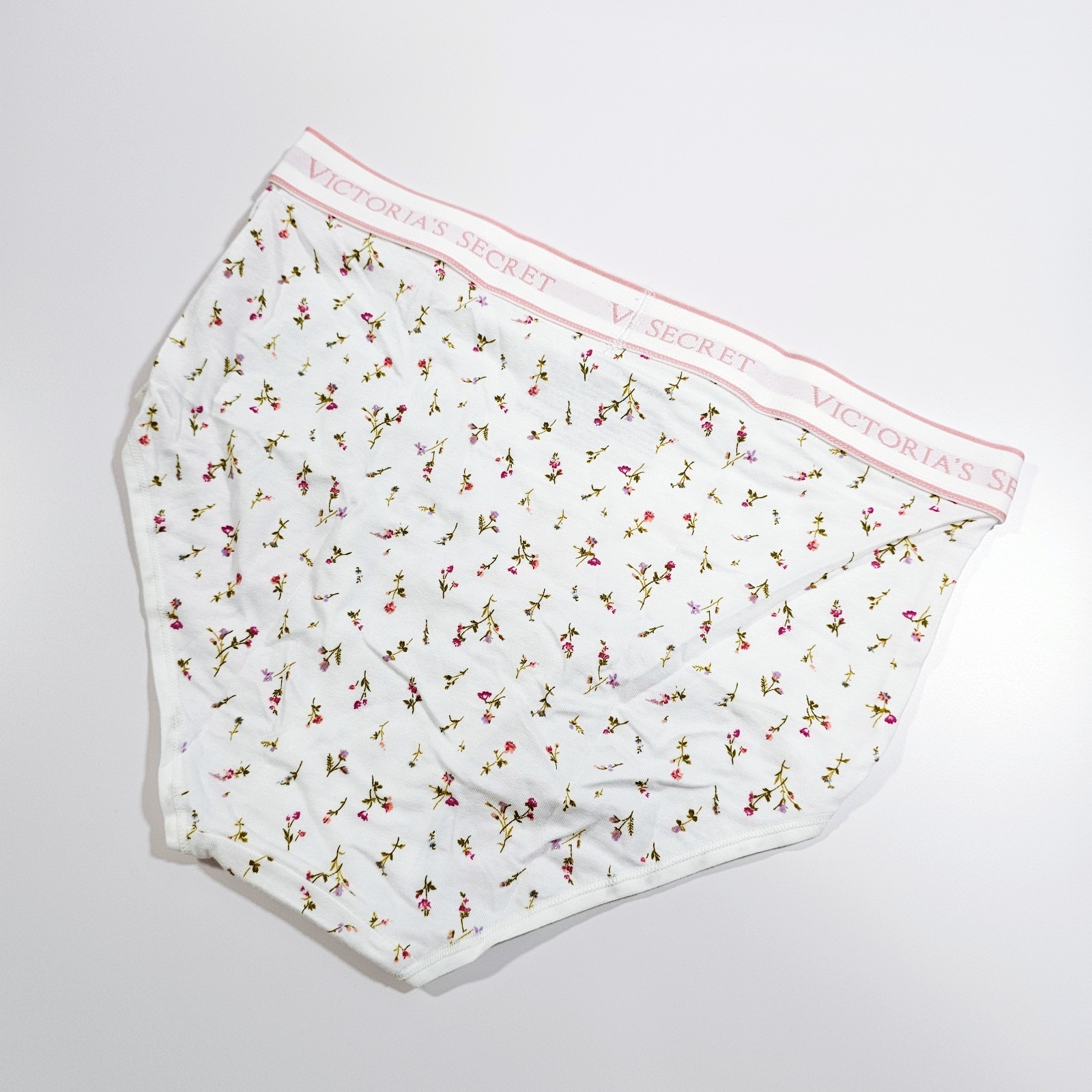 Victoria’s Secret White Ditsy Floral Cotton Brief Panties with Logo Waist Size S