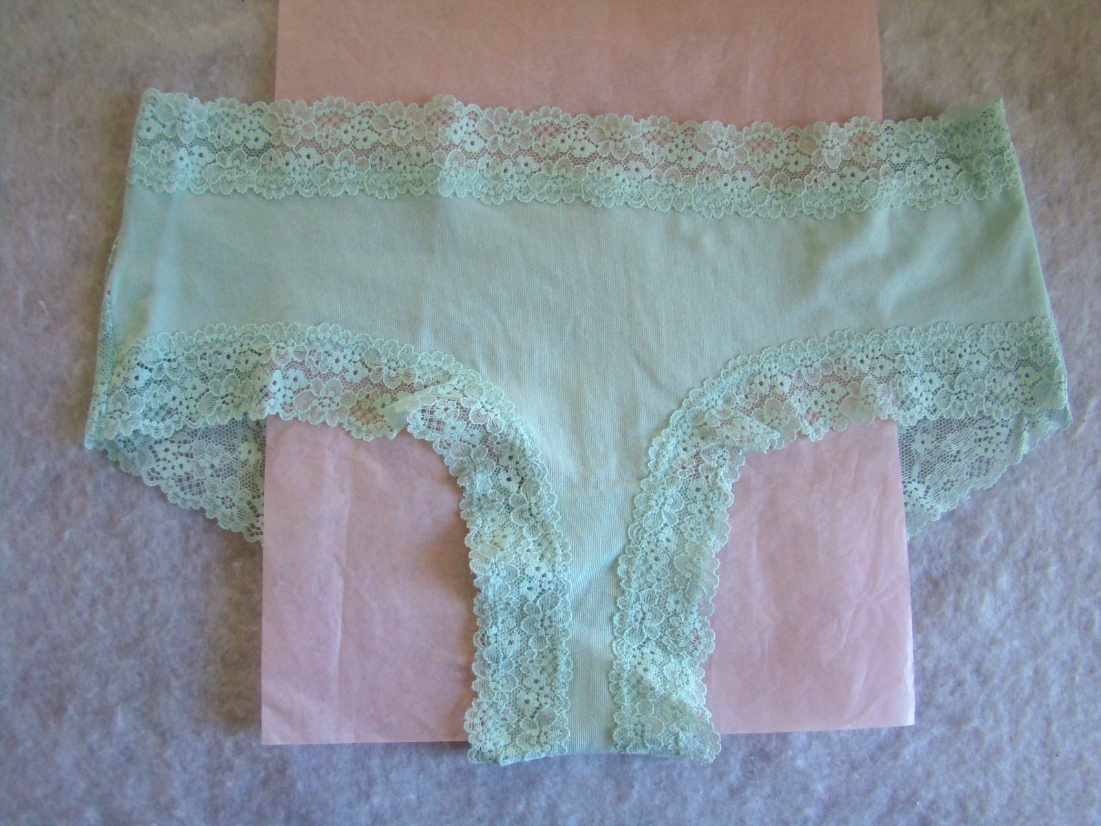 New Victoria’s Secret Light Green Cotton Floral Lace Back Cheeky Panty