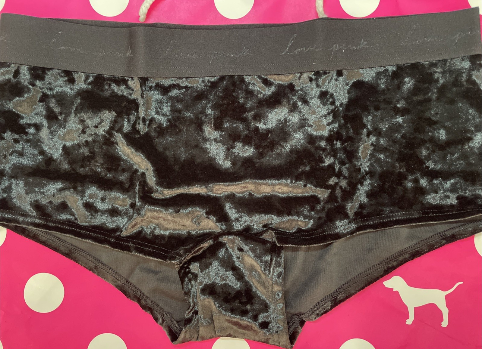2021 Victoria’s Secret L Wide Band Velvet Velour Boyshort Panties NEW Black